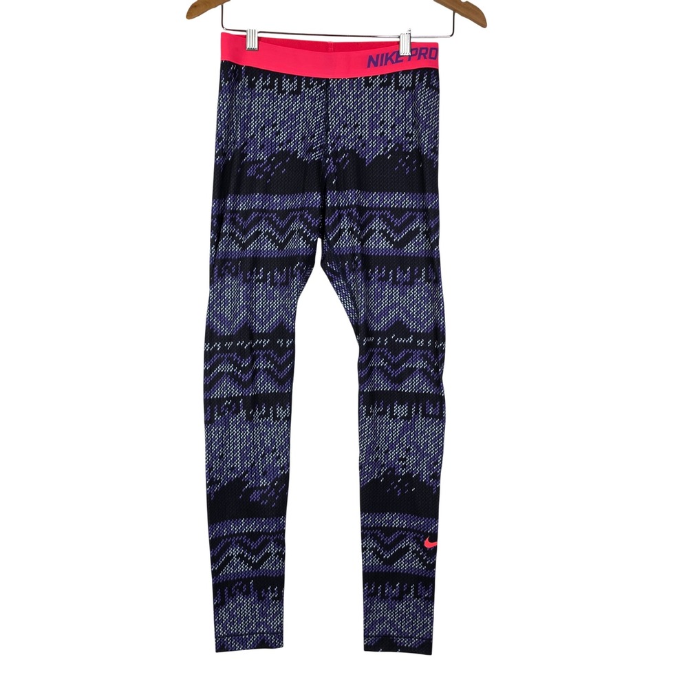 Nike Pro Hyperwarm Womens Medium Purple Geometric Dri-FIT Leggings 744843